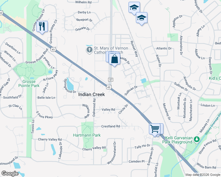 map of restaurants, bars, coffee shops, grocery stores, and more near U.S. Route 45 in Illinois & S Butterfield Rd in Vernon Hills