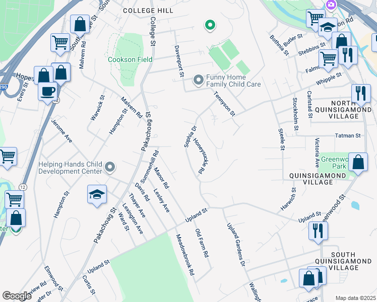 map of restaurants, bars, coffee shops, grocery stores, and more near 30 Sophia Drive in Worcester