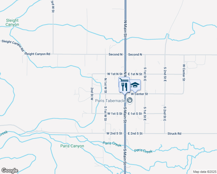 map of restaurants, bars, coffee shops, grocery stores, and more near 48 North 1st West in Paris