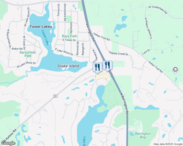 map of restaurants, bars, coffee shops, grocery stores, and more near 370 White Oak Lane in Barrington