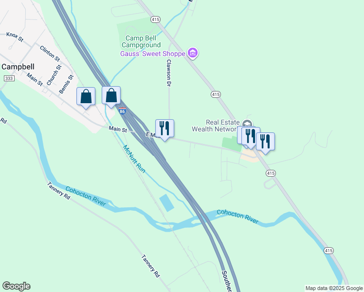 map of restaurants, bars, coffee shops, grocery stores, and more near 8724 Main Street in Campbell