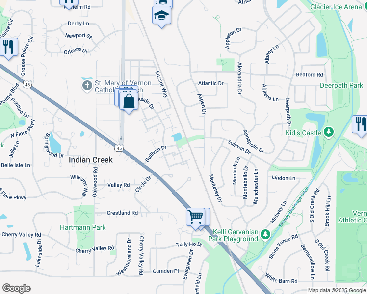 map of restaurants, bars, coffee shops, grocery stores, and more near 326 Plumwood Court in Vernon Hills