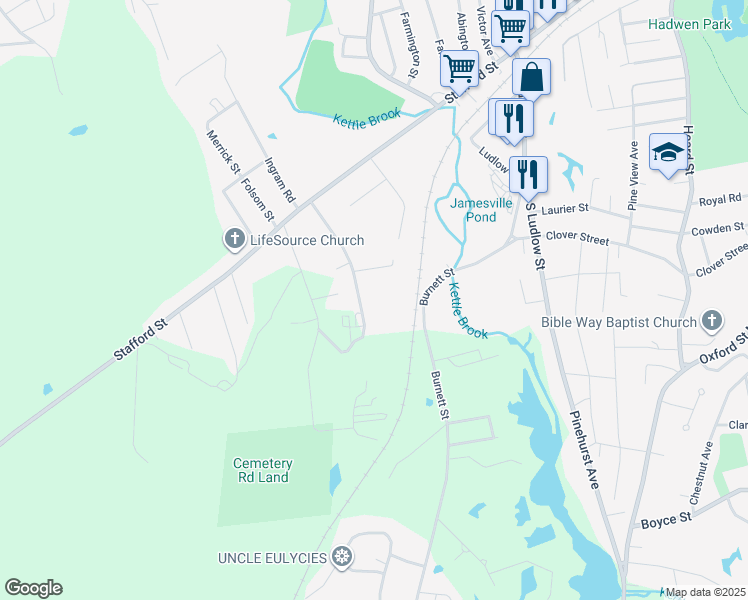 map of restaurants, bars, coffee shops, grocery stores, and more near 31 Havana Road in Worcester