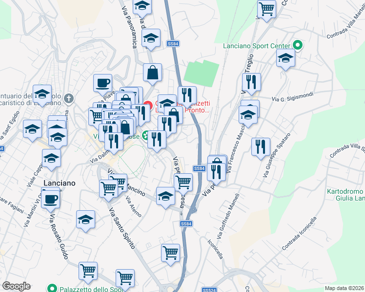 map of restaurants, bars, coffee shops, grocery stores, and more near 6 Viale Sant'Antonio in Lanciano