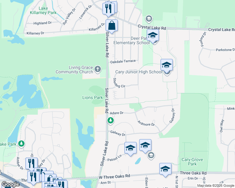 map of restaurants, bars, coffee shops, grocery stores, and more near 422 Florine Court in Cary