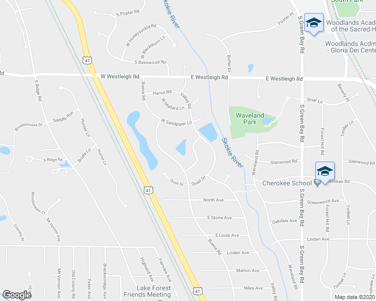 map of restaurants, bars, coffee shops, grocery stores, and more near 50 Barnswallow Lane in Lake Forest