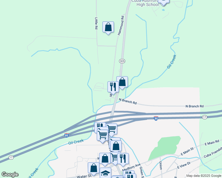 map of restaurants, bars, coffee shops, grocery stores, and more near 5246 Maple Lane in Cuba
