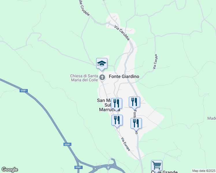 map of restaurants, bars, coffee shops, grocery stores, and more near 66 Via Porta da Capo in San Martino Sulla Marrucina