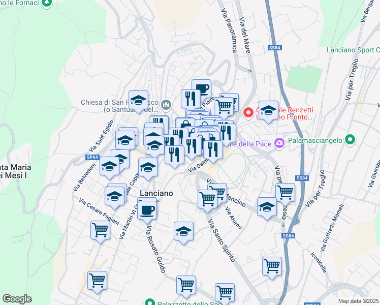 map of restaurants, bars, coffee shops, grocery stores, and more near 3D Via Fabio Filzi in Lanciano