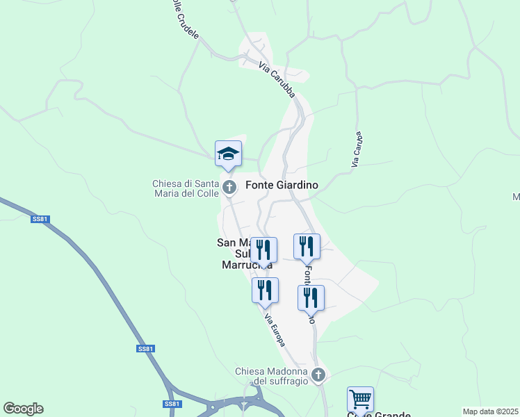 map of restaurants, bars, coffee shops, grocery stores, and more near 66 Via Porta da Capo in San Martino Sulla Marrucina