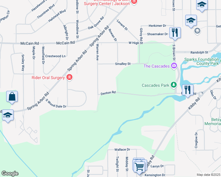 map of restaurants, bars, coffee shops, grocery stores, and more near 2404 Denton Road in Jackson