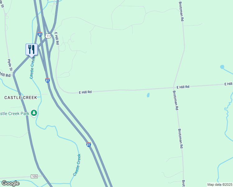 map of restaurants, bars, coffee shops, grocery stores, and more near 404 East Hill Road in Binghamton