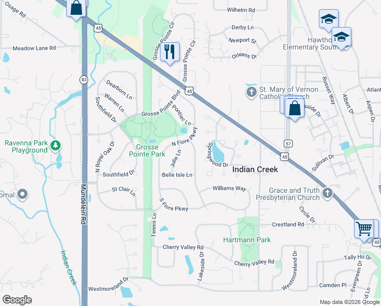 map of restaurants, bars, coffee shops, grocery stores, and more near 98 Sterling Heights Rd in Vernon Hills