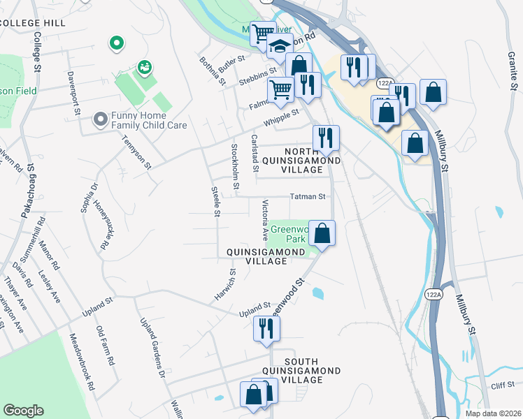map of restaurants, bars, coffee shops, grocery stores, and more near 4 Victoria Avenue in Worcester