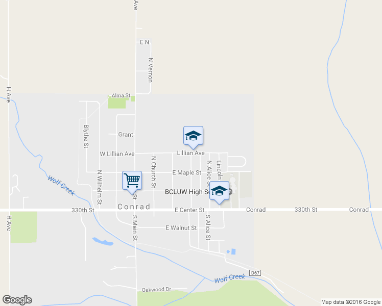 map of restaurants, bars, coffee shops, grocery stores, and more near Lillian Avenue in Conrad
