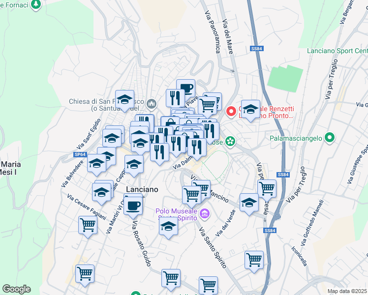 map of restaurants, bars, coffee shops, grocery stores, and more near 3D Via Fabio Filzi in Lanciano