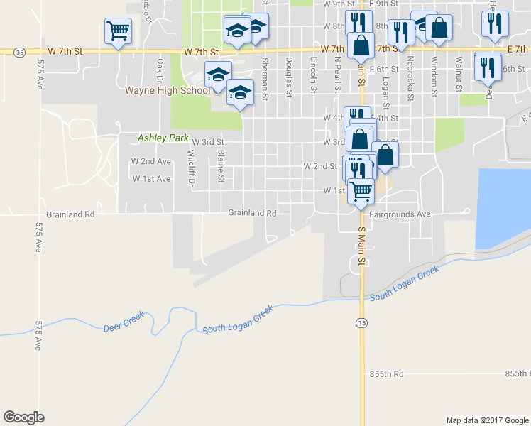 map of restaurants, bars, coffee shops, grocery stores, and more near 500 Grainland Road in Wayne