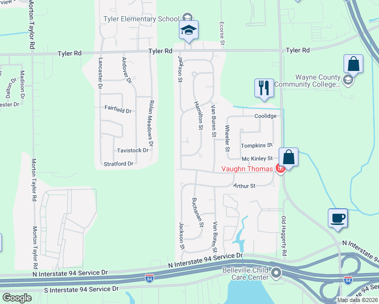 map of restaurants, bars, coffee shops, grocery stores, and more near 10117 Hamilton Street in Belleville
