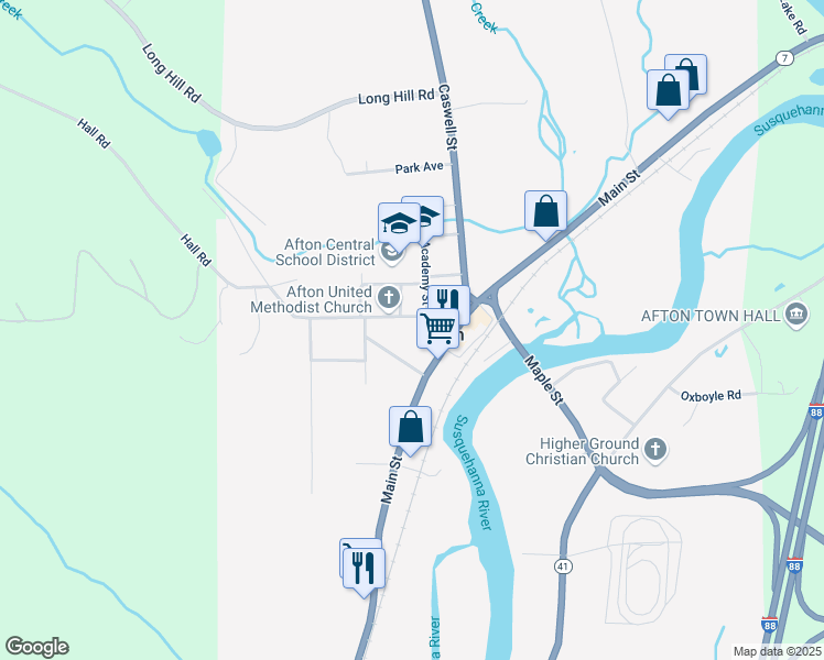 map of restaurants, bars, coffee shops, grocery stores, and more near 23 Spring St in Afton