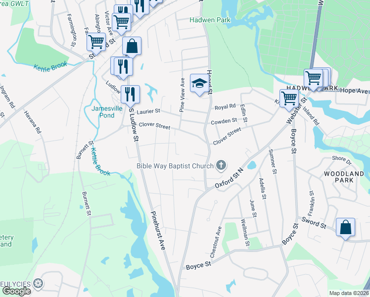 map of restaurants, bars, coffee shops, grocery stores, and more near 10 Dixon Avenue in Auburn
