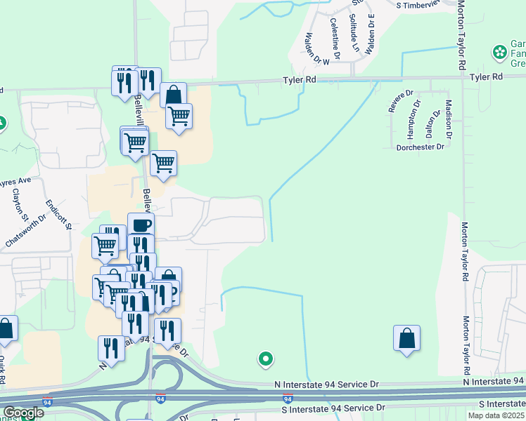 map of restaurants, bars, coffee shops, grocery stores, and more near 4302 Westlake Circle in Van Buren Charter Township