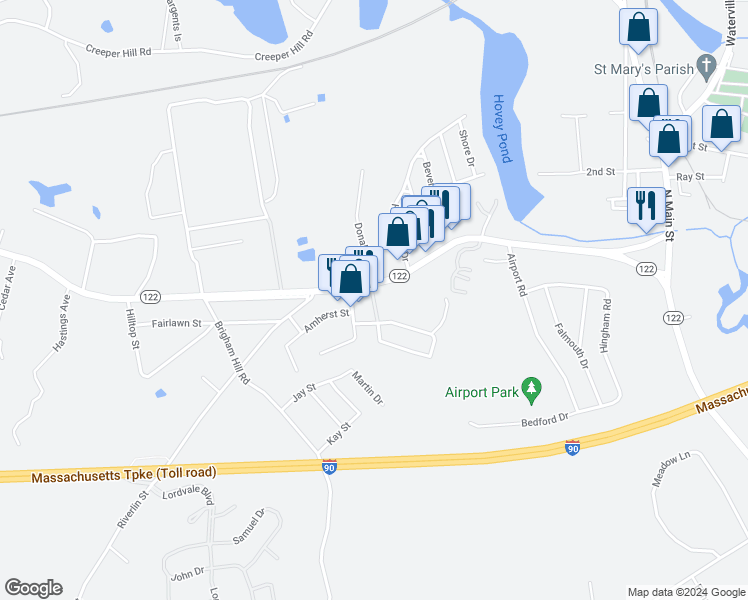 map of restaurants, bars, coffee shops, grocery stores, and more near 2 Joncas Terrace in Grafton