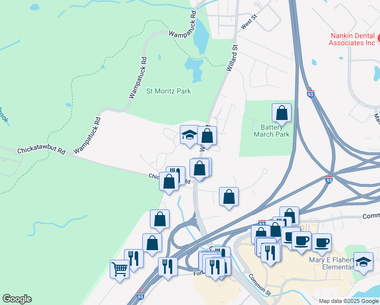 map of restaurants, bars, coffee shops, grocery stores, and more near 1 Adams Place in Quincy
