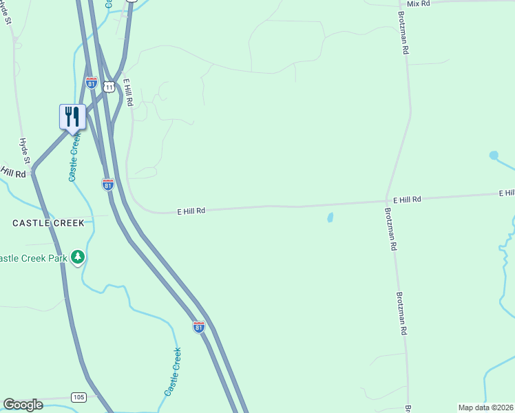 map of restaurants, bars, coffee shops, grocery stores, and more near 404 East Hill Road in Binghamton