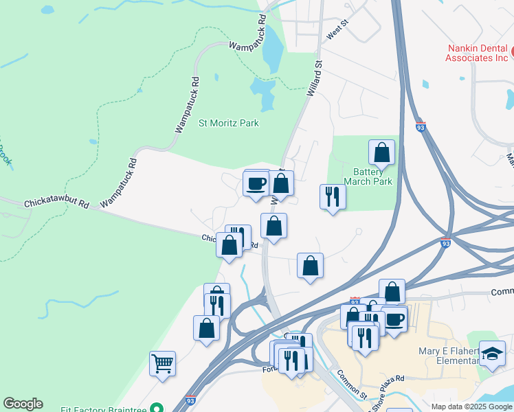 map of restaurants, bars, coffee shops, grocery stores, and more near in Quincy