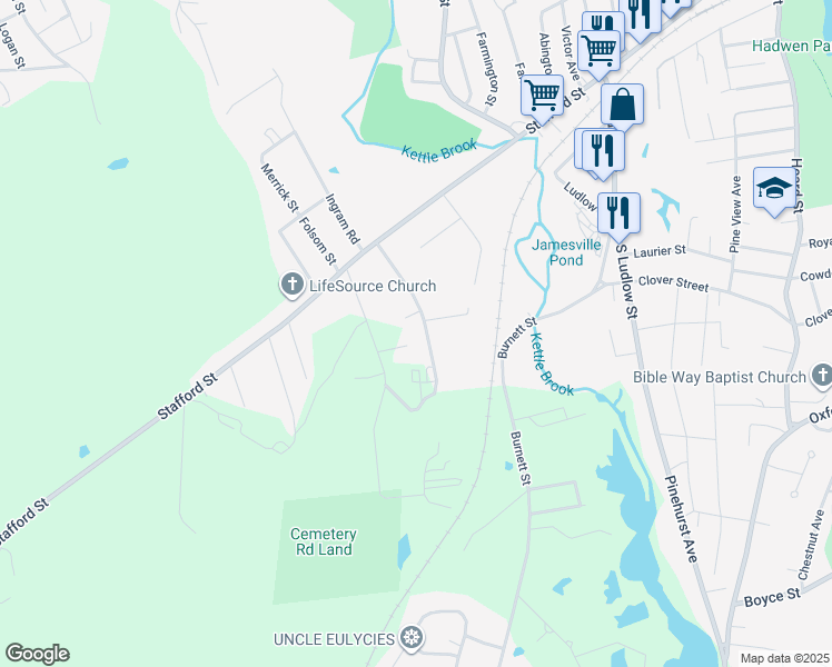 map of restaurants, bars, coffee shops, grocery stores, and more near 28 Havana Road in Worcester