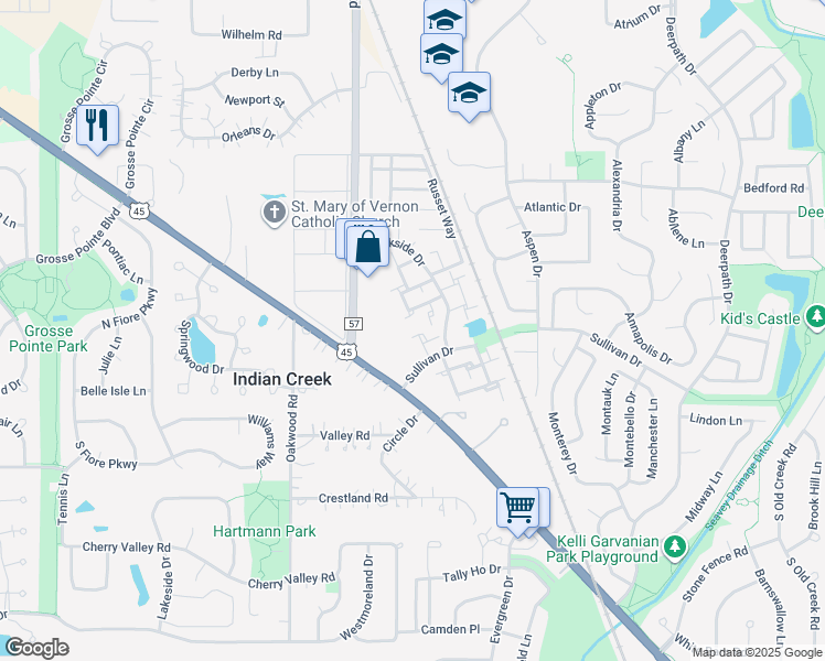 map of restaurants, bars, coffee shops, grocery stores, and more near 32 Fernwood Court in Vernon Hills
