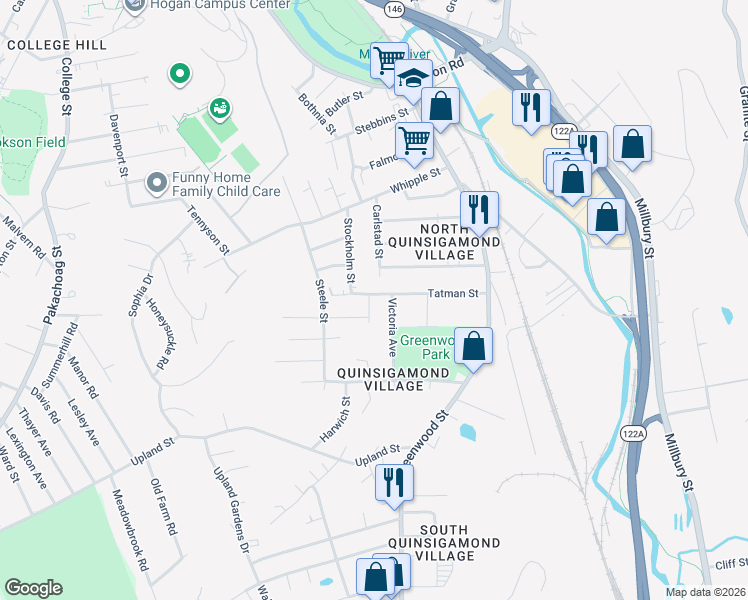 map of restaurants, bars, coffee shops, grocery stores, and more near 4 Victoria Avenue in Worcester