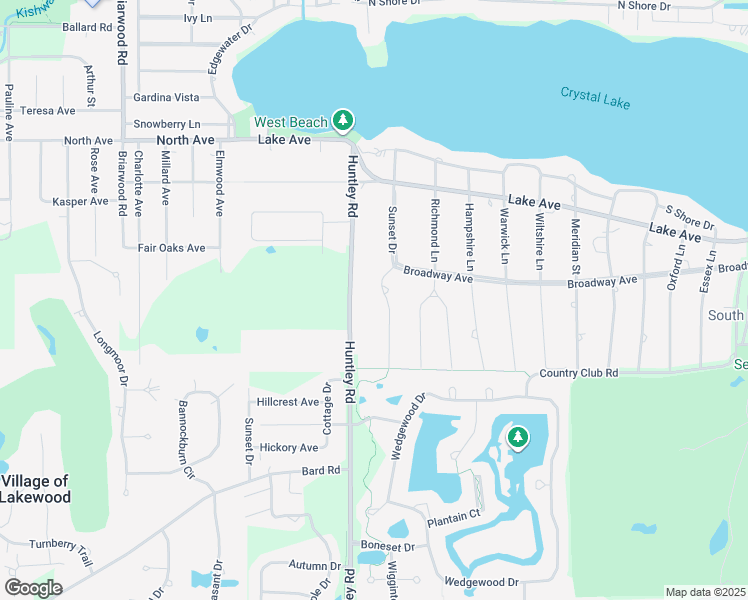 map of restaurants, bars, coffee shops, grocery stores, and more near 440 Sunset Drive in Village of Lakewood