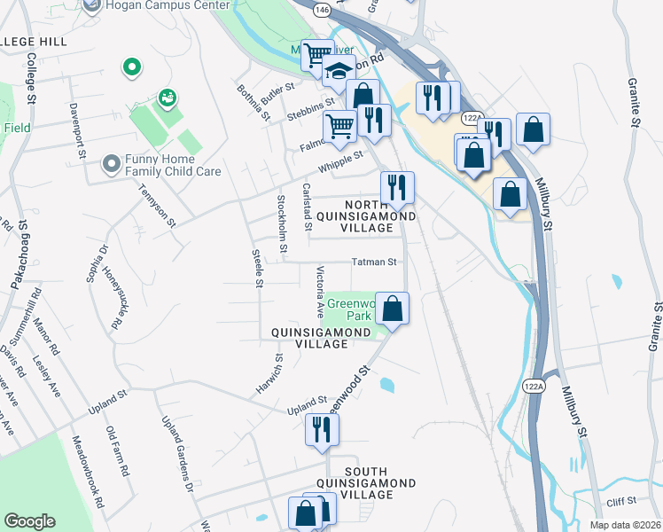 map of restaurants, bars, coffee shops, grocery stores, and more near 2 Jay Street in Worcester
