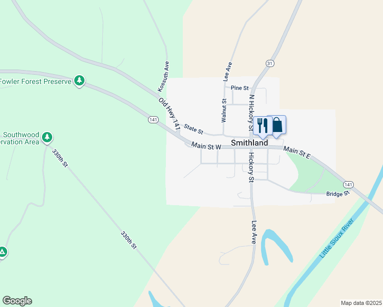 map of restaurants, bars, coffee shops, grocery stores, and more near 400-426 Elm Street in Smithland