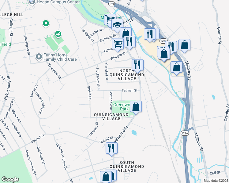map of restaurants, bars, coffee shops, grocery stores, and more near 2 Jay Street in Worcester