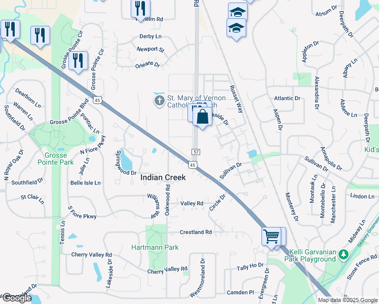 map of restaurants, bars, coffee shops, grocery stores, and more near 2400 Whitehall Drive in Mundelein