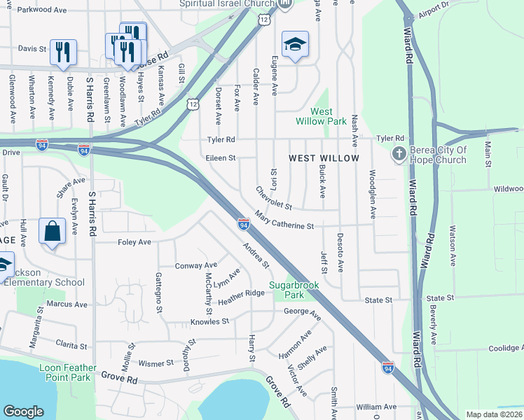 map of restaurants, bars, coffee shops, grocery stores, and more near 1988 Mary Catherine Street in Ypsilanti