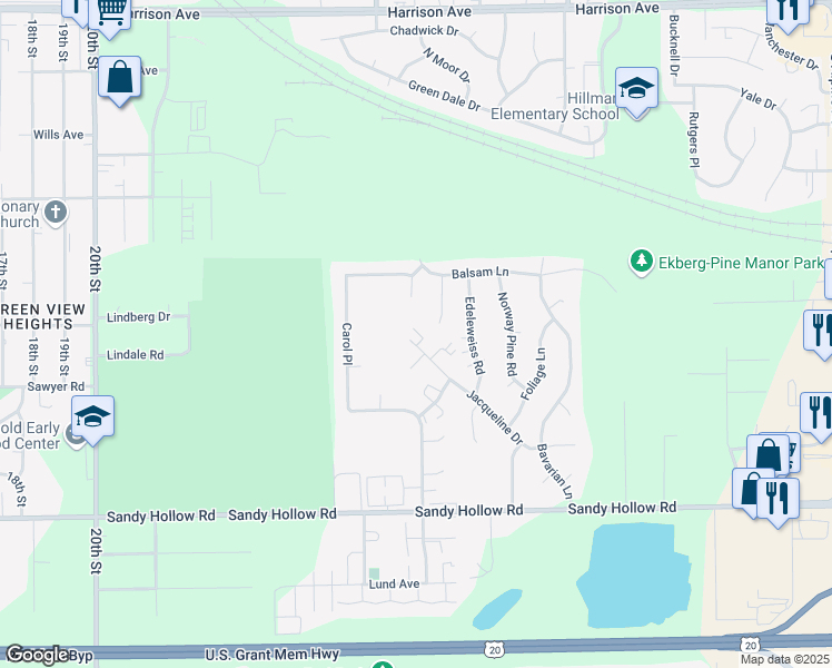 map of restaurants, bars, coffee shops, grocery stores, and more near 11 Jacqueline Court in Rockford