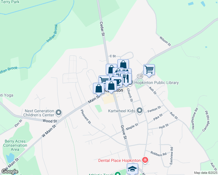 map of restaurants, bars, coffee shops, grocery stores, and more near in Hopkinton