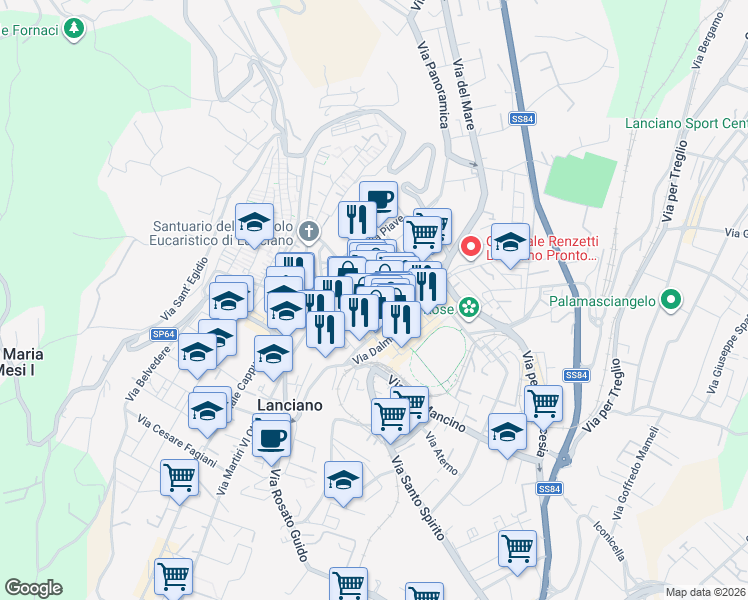 map of restaurants, bars, coffee shops, grocery stores, and more near 3D Via Fabio Filzi in Lanciano