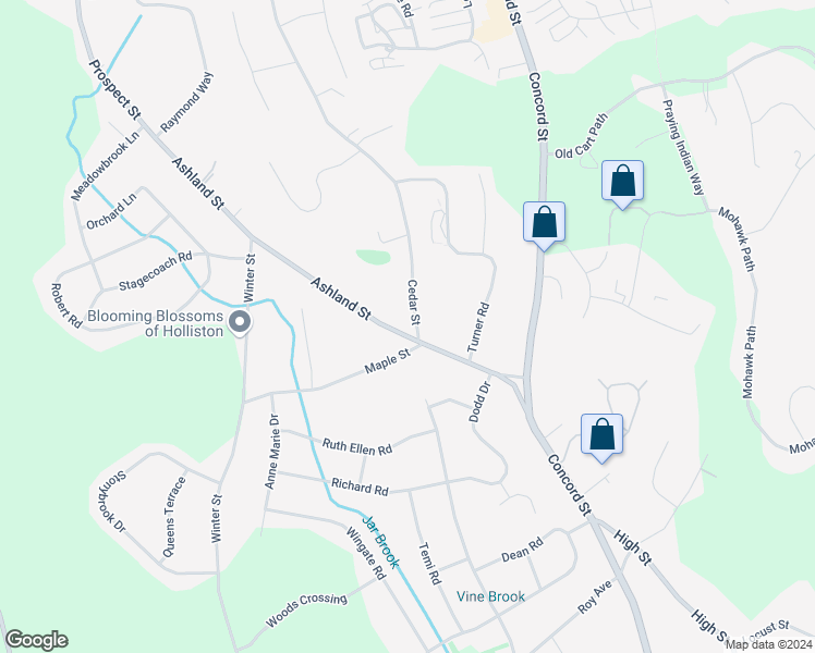 map of restaurants, bars, coffee shops, grocery stores, and more near 27 Cedar Street in Holliston