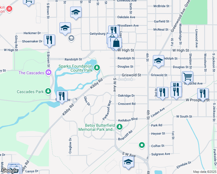 map of restaurants, bars, coffee shops, grocery stores, and more near 1528 Kibby Road in Jackson