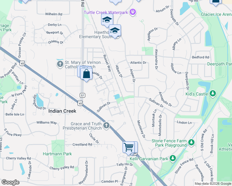 map of restaurants, bars, coffee shops, grocery stores, and more near 110 Appian Way in Vernon Hills