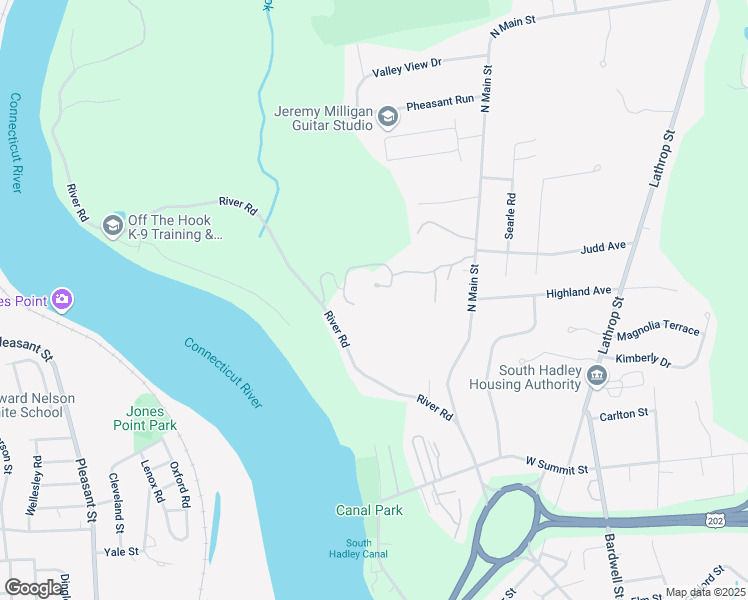 map of restaurants, bars, coffee shops, grocery stores, and more near 20 Bayon Drive in South Hadley