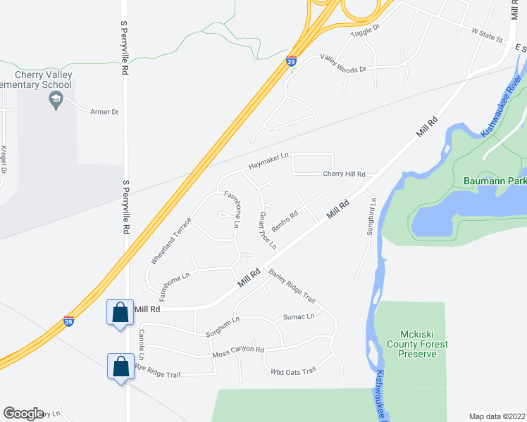 map of restaurants, bars, coffee shops, grocery stores, and more near 7452 Gnarl Tree Court in Cherry Valley