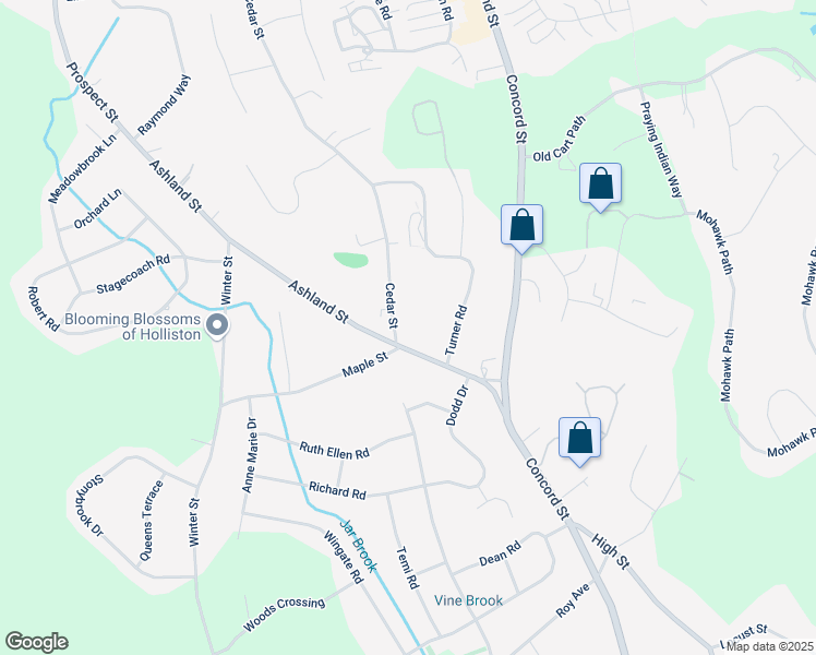 map of restaurants, bars, coffee shops, grocery stores, and more near 27 Cedar Street in Holliston