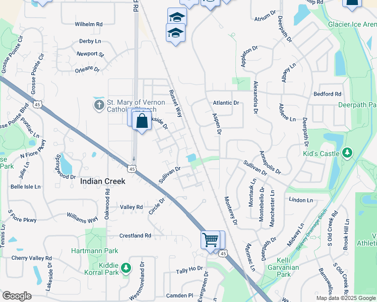 map of restaurants, bars, coffee shops, grocery stores, and more near 313 Cherrywood Court in Vernon Hills