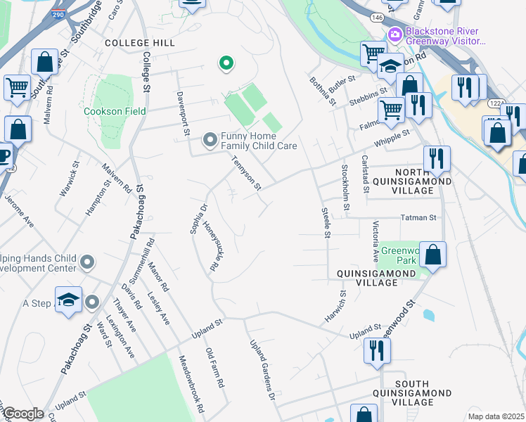 map of restaurants, bars, coffee shops, grocery stores, and more near 101 Whipple Street in Worcester