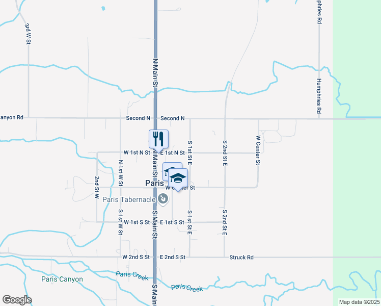 map of restaurants, bars, coffee shops, grocery stores, and more near North 1st East Street in Paris